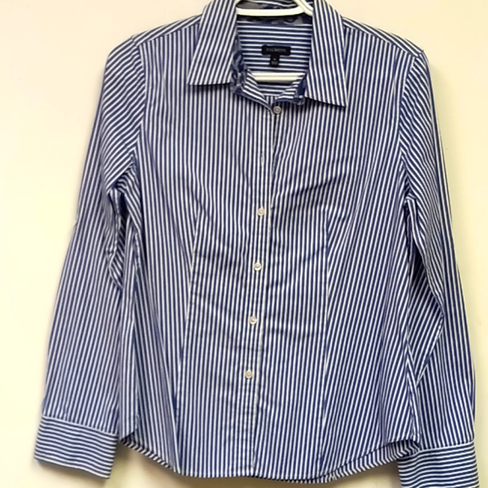 Talbots white and blue stripes office shirt